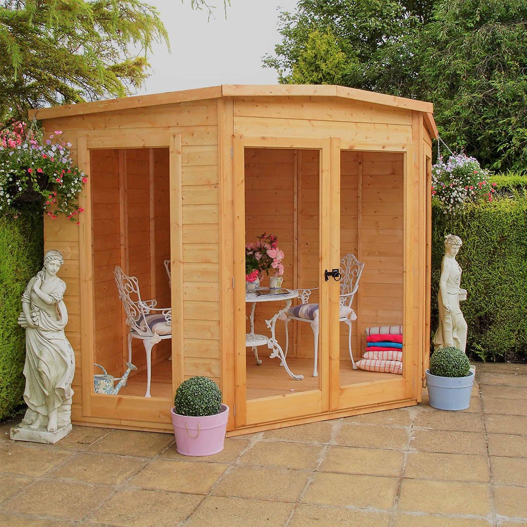 Shire Barclay 8x8ft Corner Double Door T&G Wooden Summerhouse - JJ Building Materials