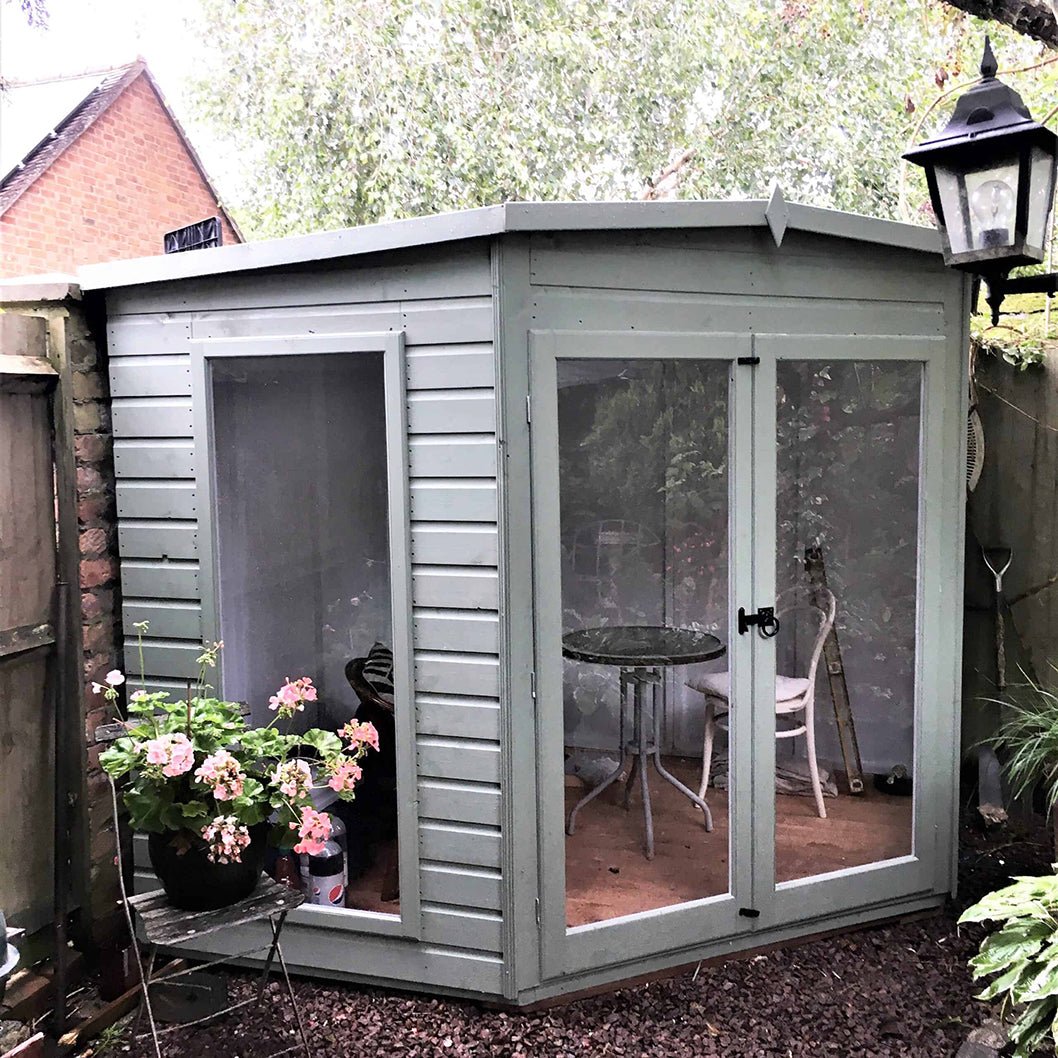 Shire Barclay 8x8ft Corner Double Door T&G Wooden Summerhouse - JJ Building Materials