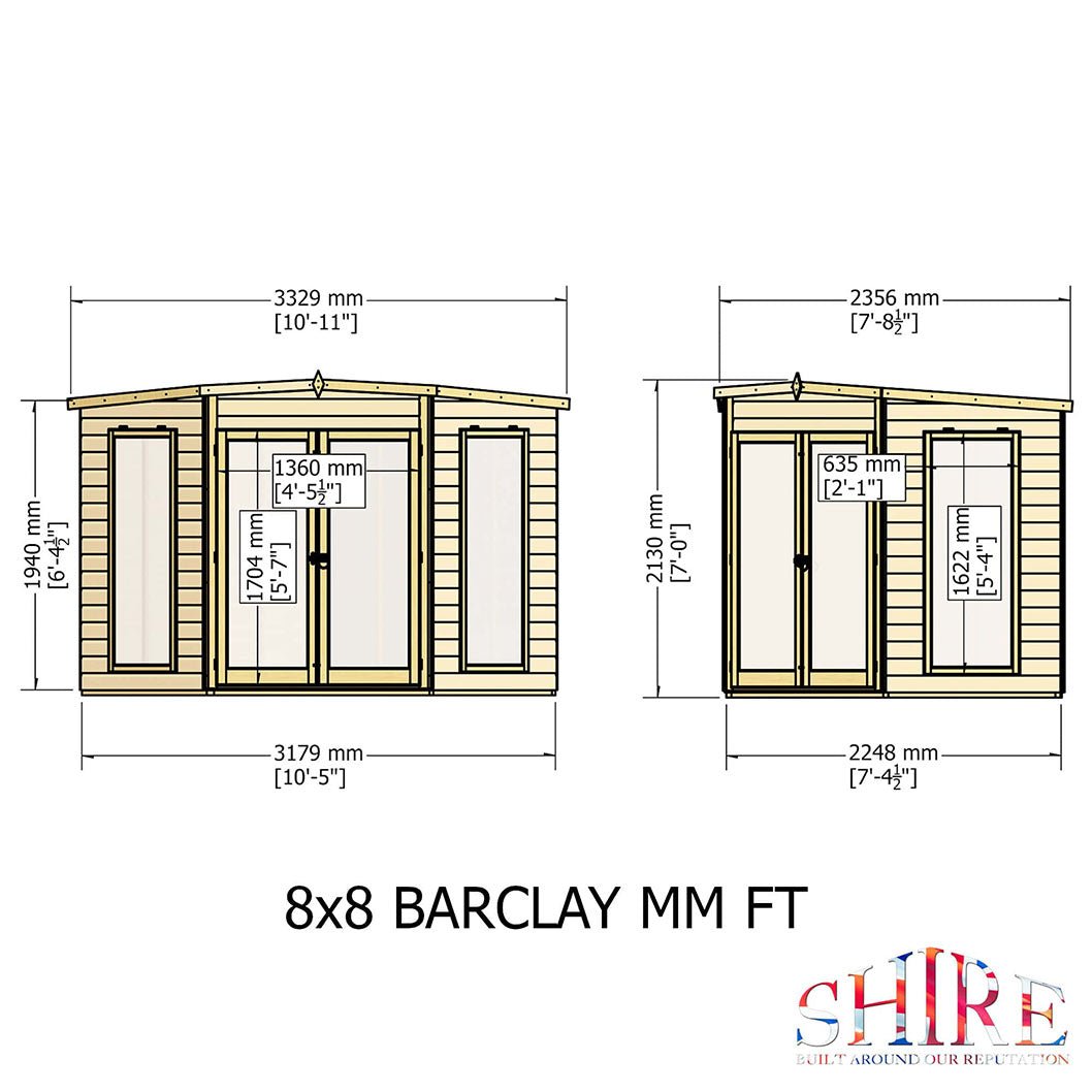 Shire Barclay 8x8ft Corner Double Door T&G Wooden Summerhouse - JJ Building Materials