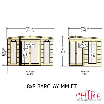 Shire Barclay 8x8ft Corner Double Door T&G Wooden Summerhouse - JJ Building Materials