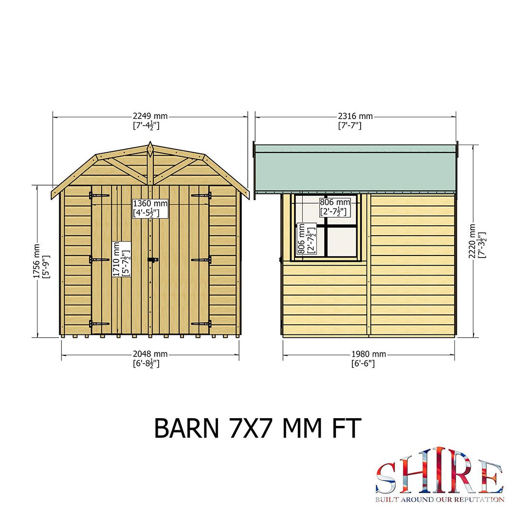 Shire Barn 7x7ft T&G Double Door Wooden Shed - JJ Building Materials