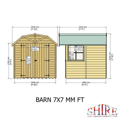 Shire Barn 7x7ft T&G Double Door Wooden Shed - JJ Building Materials
