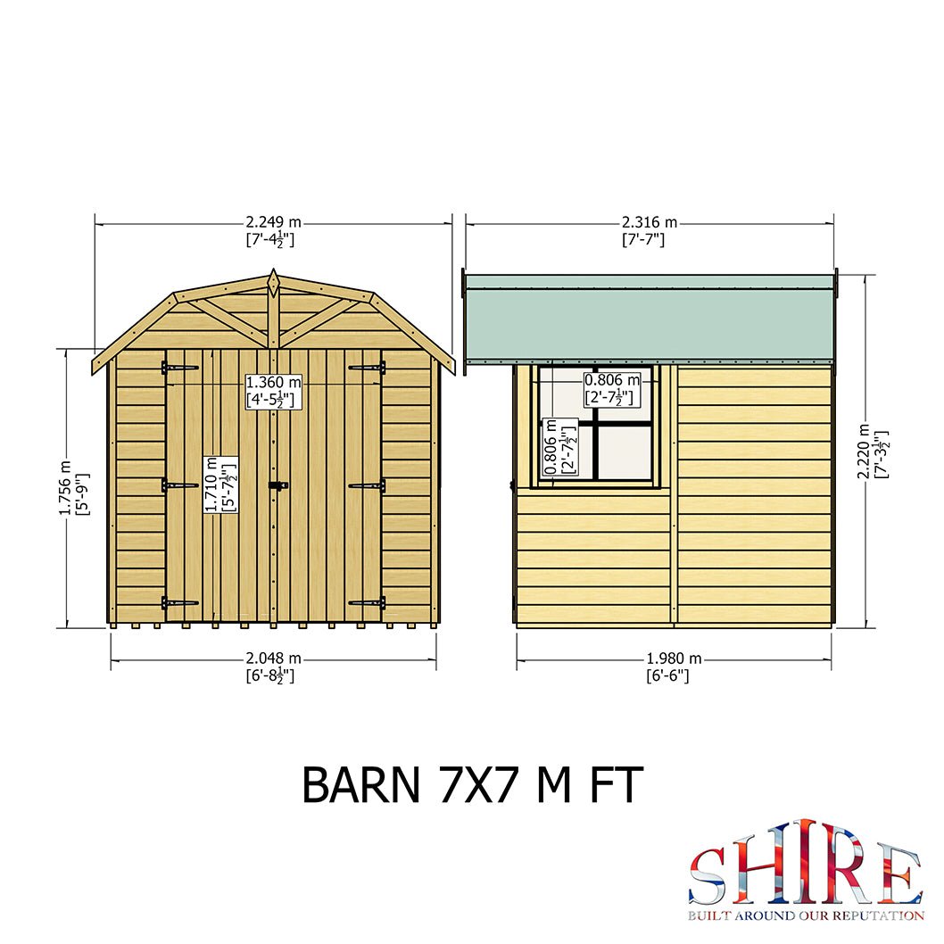 Shire Barn 7x7ft T&G Double Door Wooden Shed - JJ Building Materials