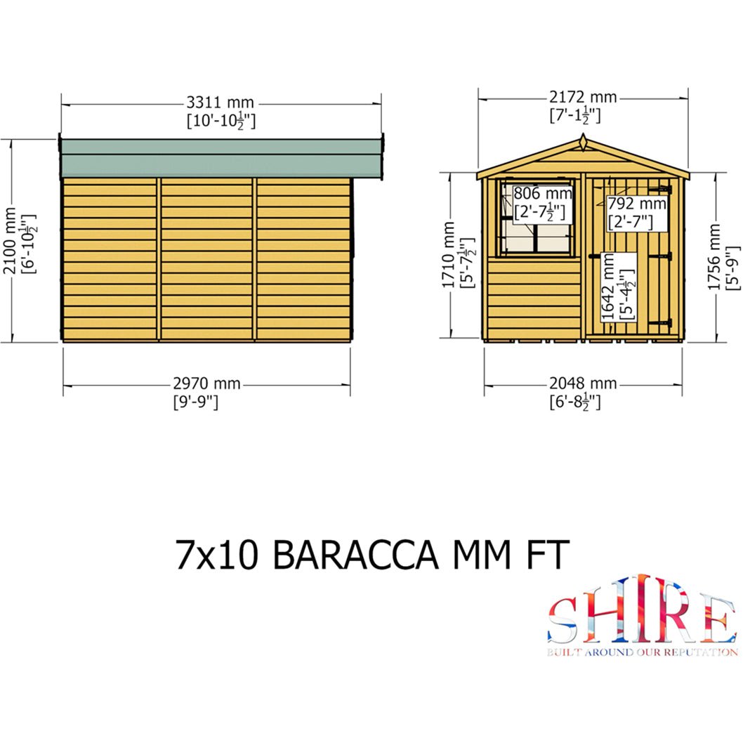 Shire Barraca 7x10ft T&G Single Door Apex Wooden Shed - JJ Building Materials