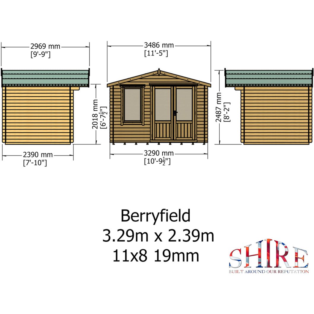 Shire Berryfield Log Cabin With 19mm Log Thickness - JJ Building Materials