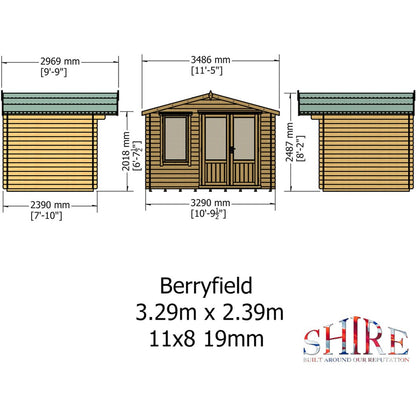 Shire Berryfield Log Cabin With 19mm Log Thickness - JJ Building Materials