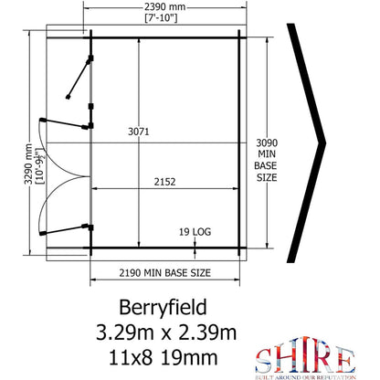 Shire Berryfield Log Cabin With 19mm Log Thickness - JJ Building Materials