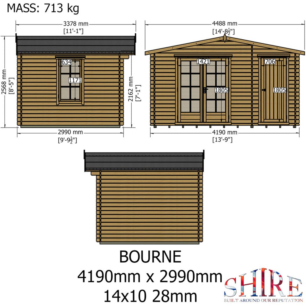 Shire Bourne 14x10ft Log Cabin With 28mm Log Thickness - JJ Building Materials