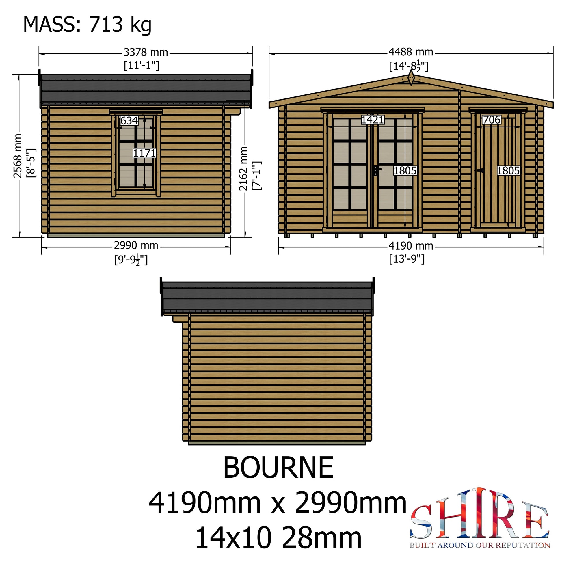 Shire Bourne 14x10ft Log Cabin With 28mm Log Thickness - JJ Building Materials