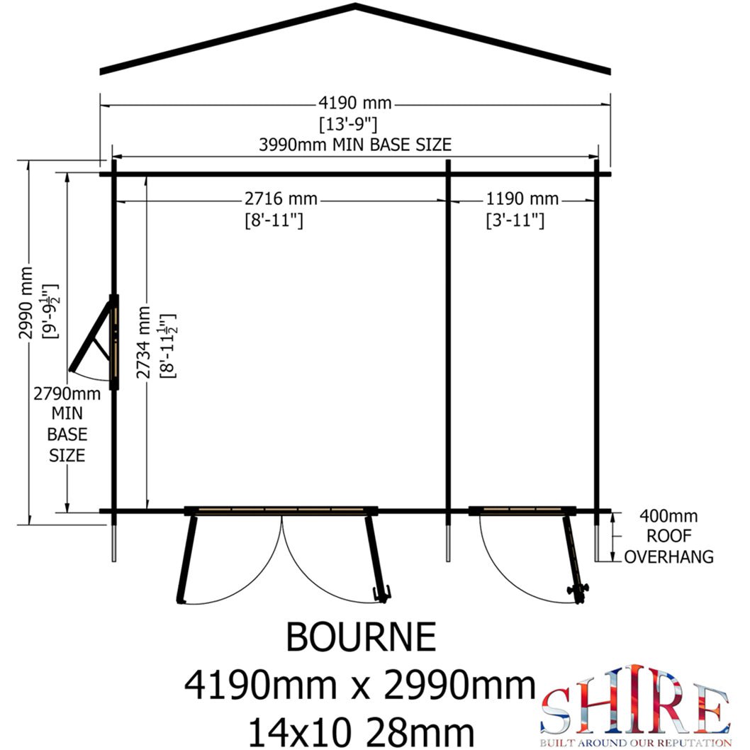 Shire Bourne 14x10ft Log Cabin With 28mm Log Thickness - JJ Building Materials