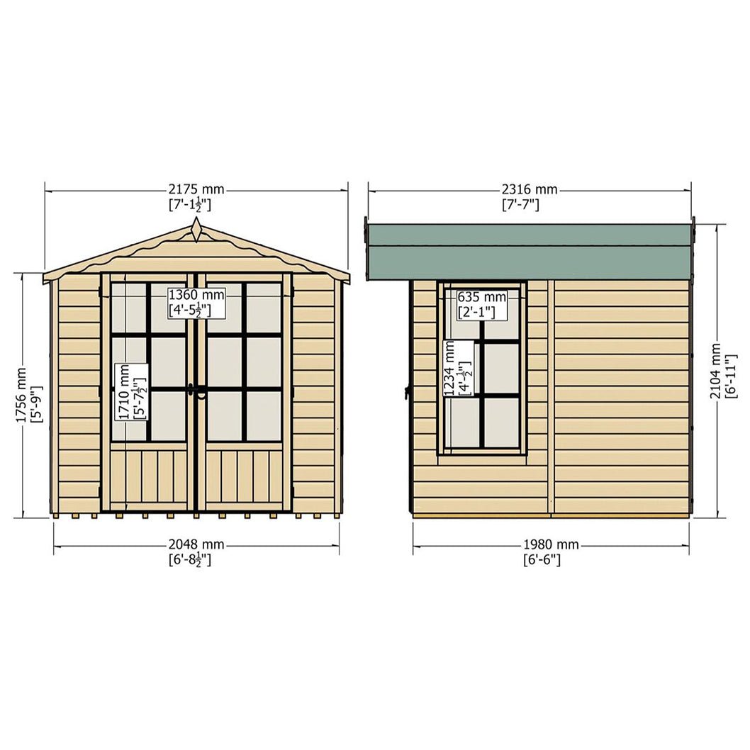Shire Buckingham 7x7ft Double Door T&G Wooden Summerhouse - JJ Building Materials