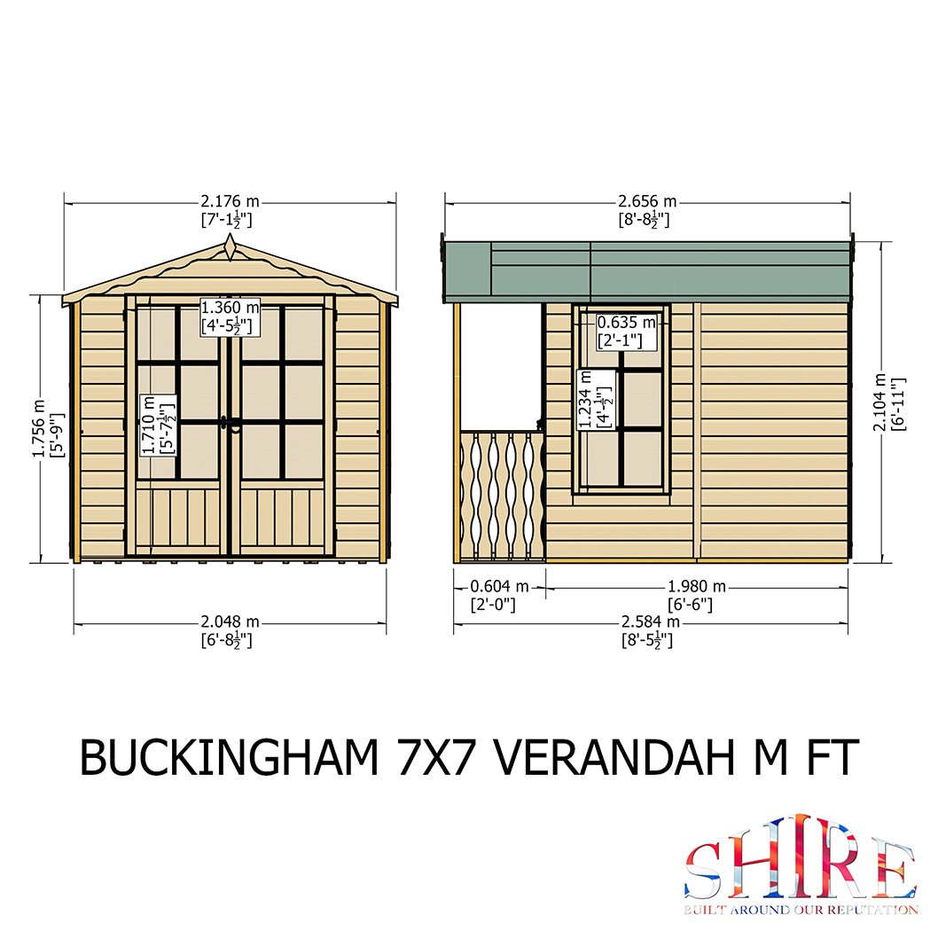 Shire Buckingham 7x7ft Double Door T&G Wooden Summerhouse - JJ Building Materials