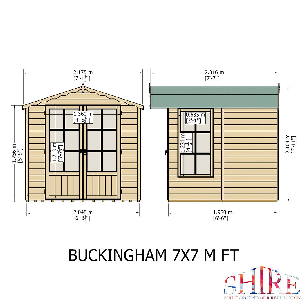 Shire Buckingham 7x7ft Double Door T&G Wooden Summerhouse - JJ Building Materials