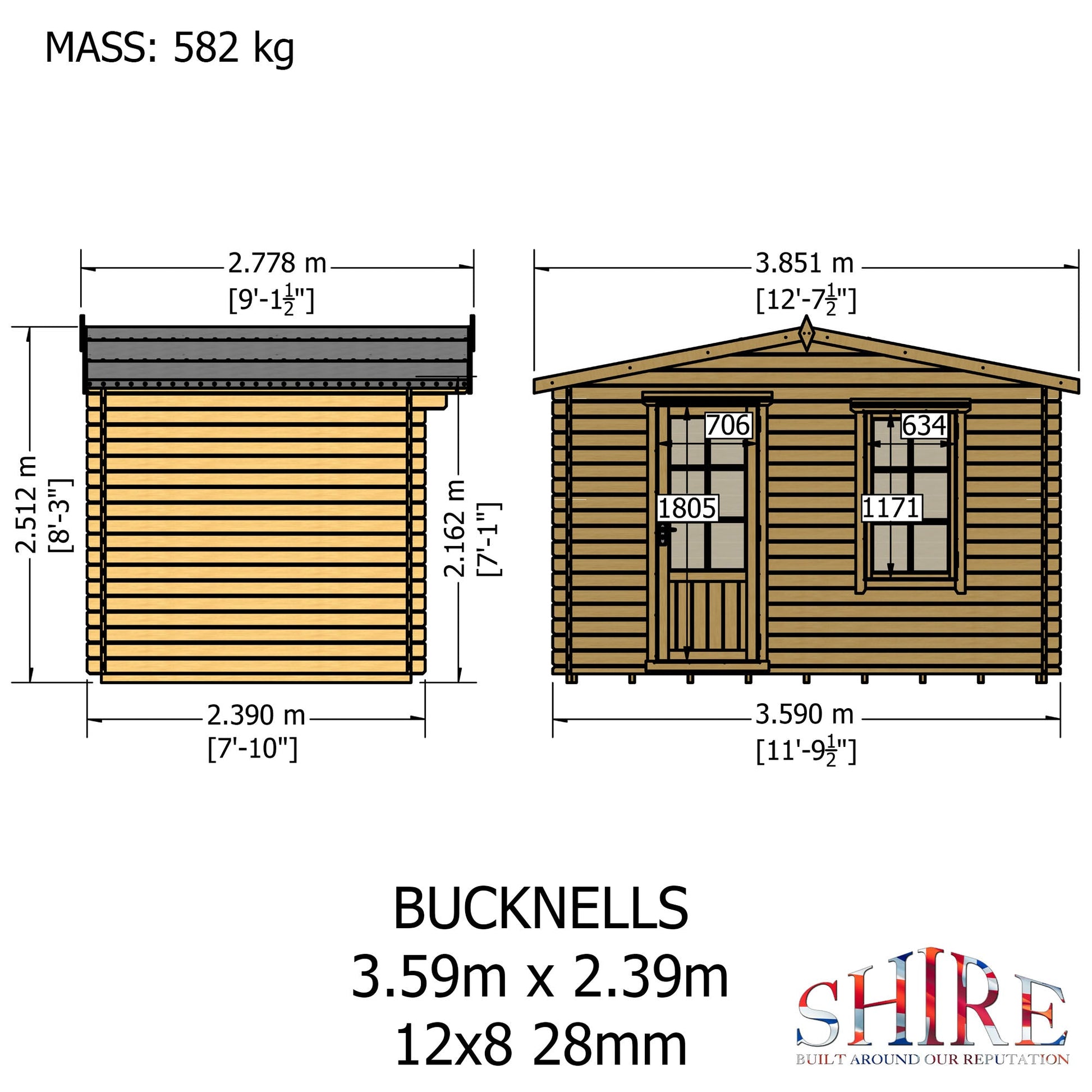 Shire Bucknells Log Cabin With 28mm Log Thickness - JJ Building Materials