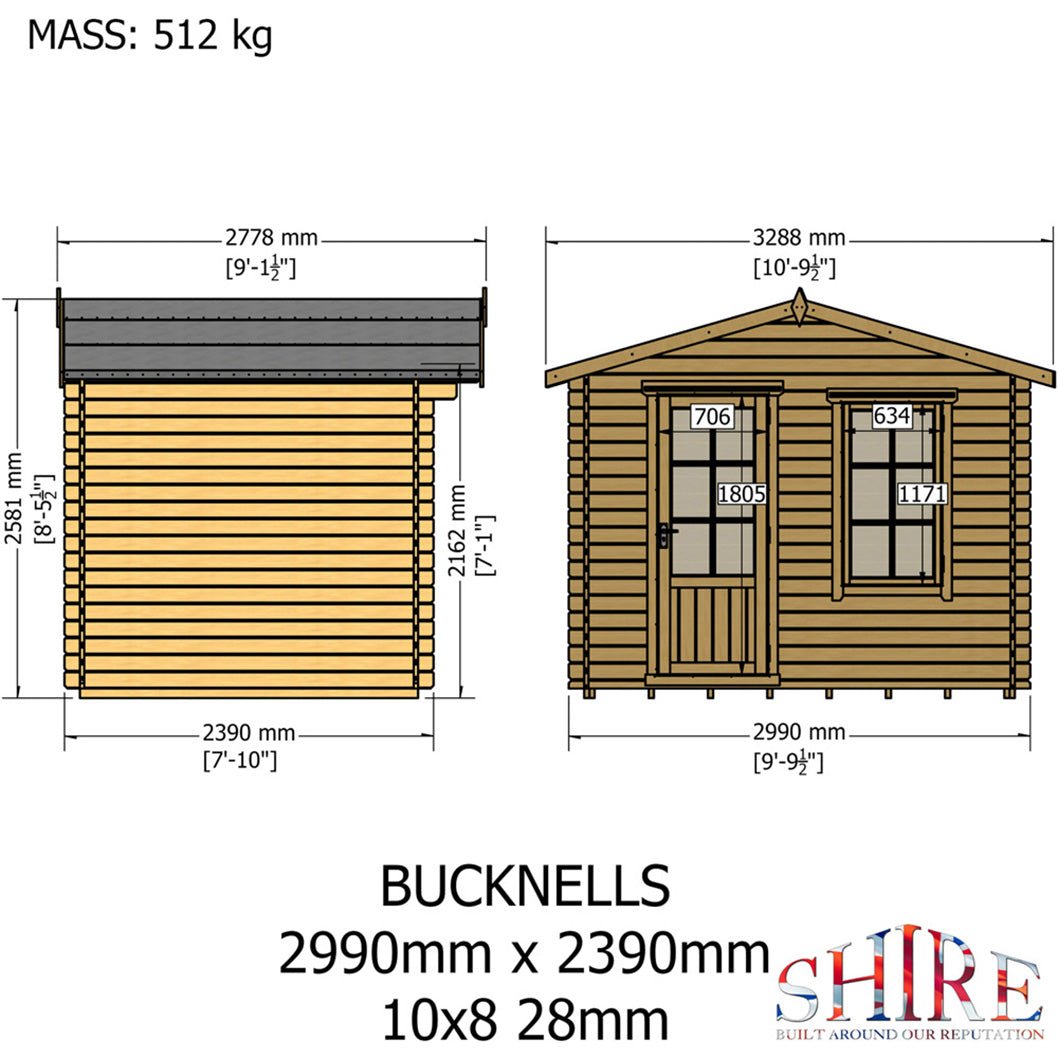 Shire Bucknells Log Cabin With 28mm Log Thickness - JJ Building Materials