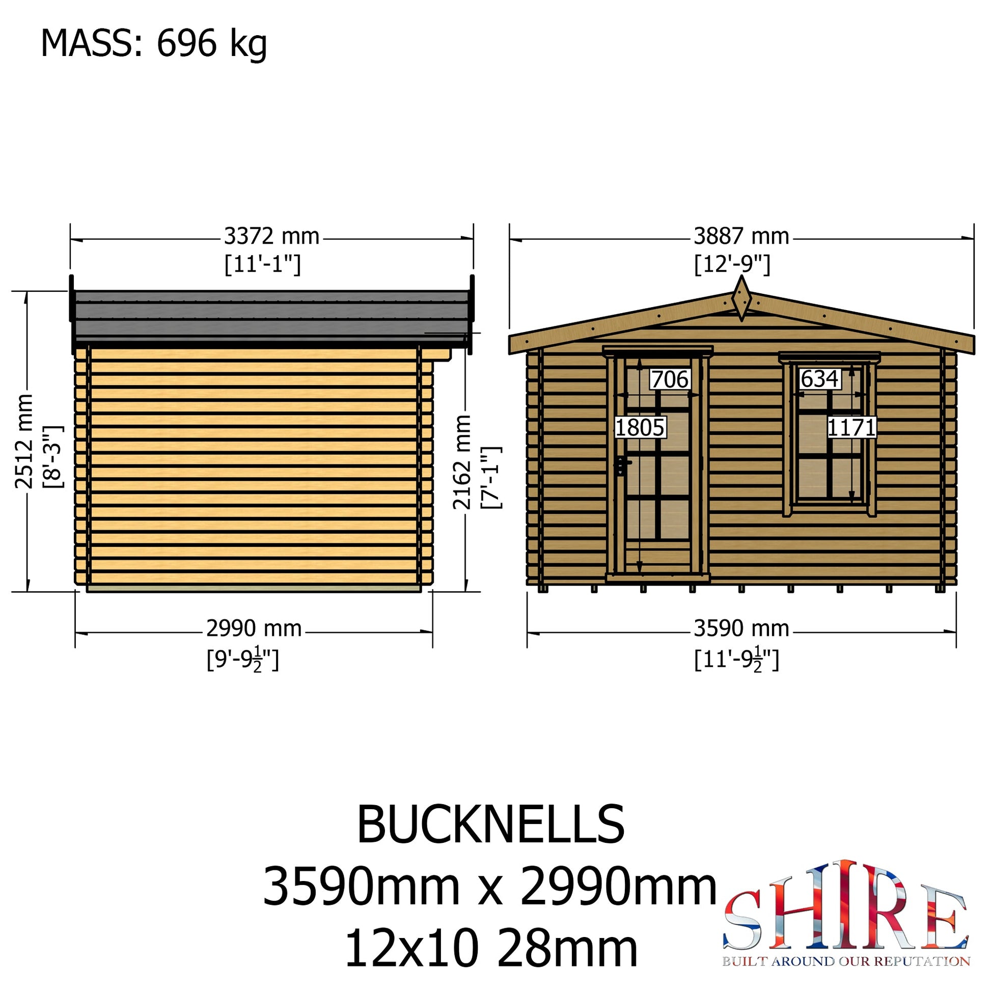 Shire Bucknells Log Cabin With 28mm Log Thickness - JJ Building Materials