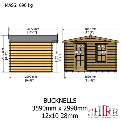 Shire Bucknells Log Cabin With 28mm Log Thickness - JJ Building Materials