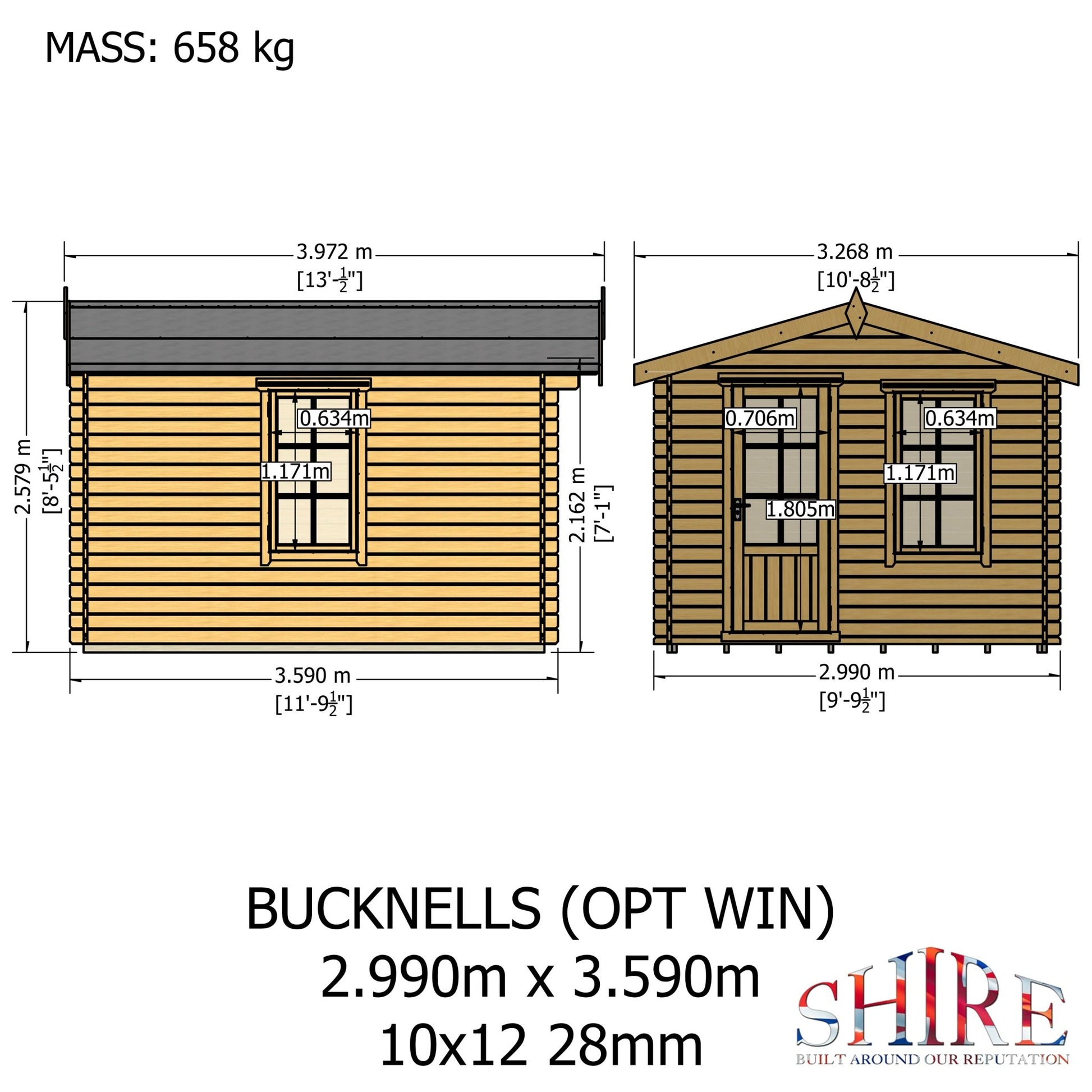 Shire Bucknells Log Cabin With 28mm Log Thickness - JJ Building Materials