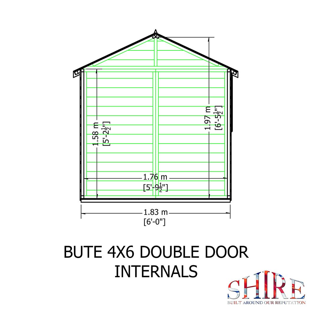 Shire Bute 4x6ft Shiplap Apex Double Door Wooden Shed - JJ Building Materials