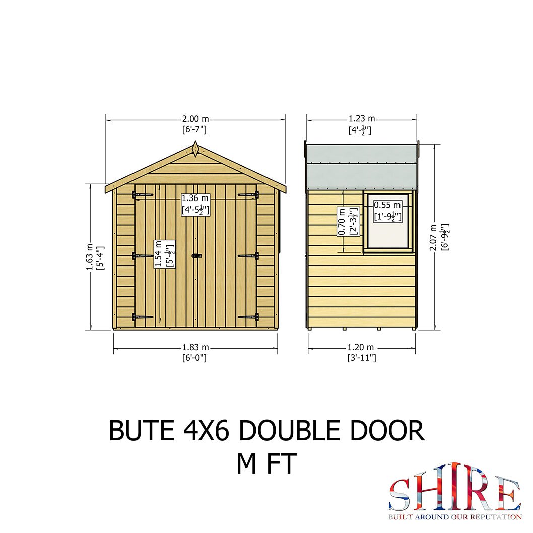 Shire Bute 4x6ft Shiplap Apex Double Door Wooden Shed - JJ Building Materials