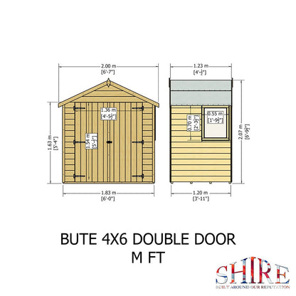 Shire Bute 4x6ft Shiplap Apex Double Door Wooden Shed - JJ Building Materials