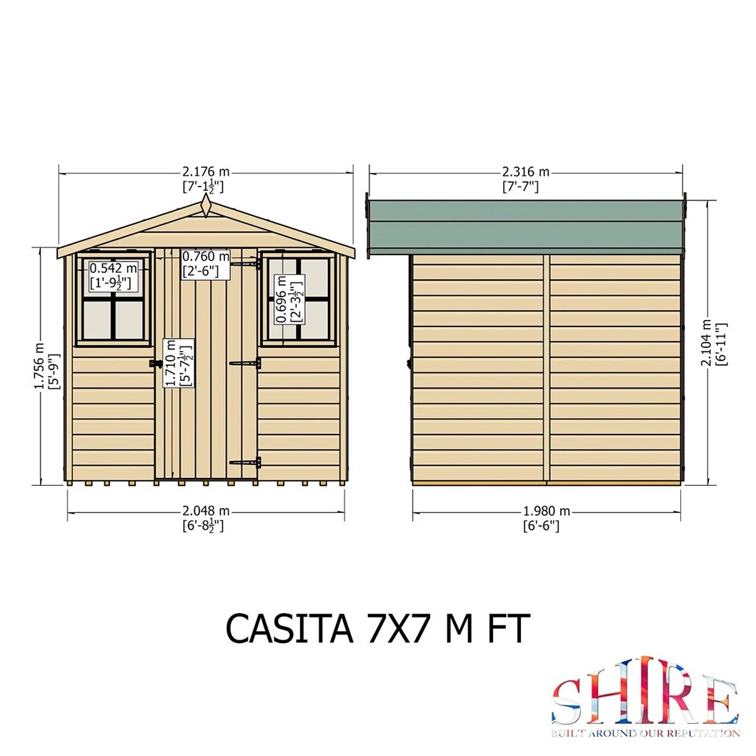 Shire Casita 7x7ft T&G Single Door Apex Wooden Shed - JJ Building Materials