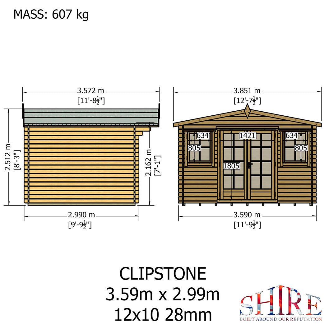 Shire Clipstone Log Cabin With 28mm Log Thickness - JJ Building Materials