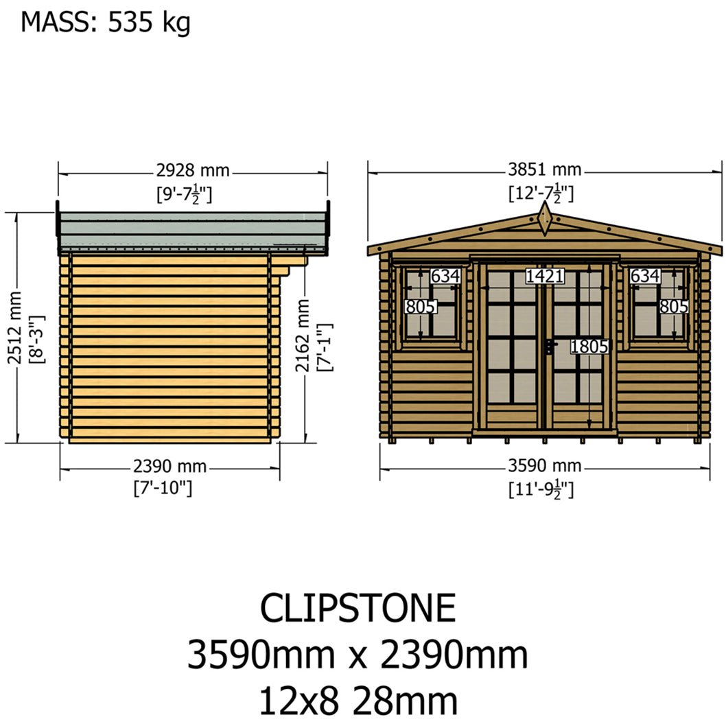 Shire Clipstone Log Cabin With 28mm Log Thickness - JJ Building Materials