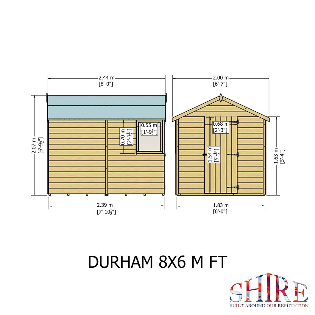 Shire Durham 8x6ft Single Door T&G Apex Wooden Shed - JJ Building Materials