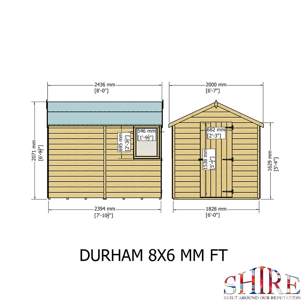 Shire Durham 8x6ft Single Door T&G Apex Wooden Shed - JJ Building Materials