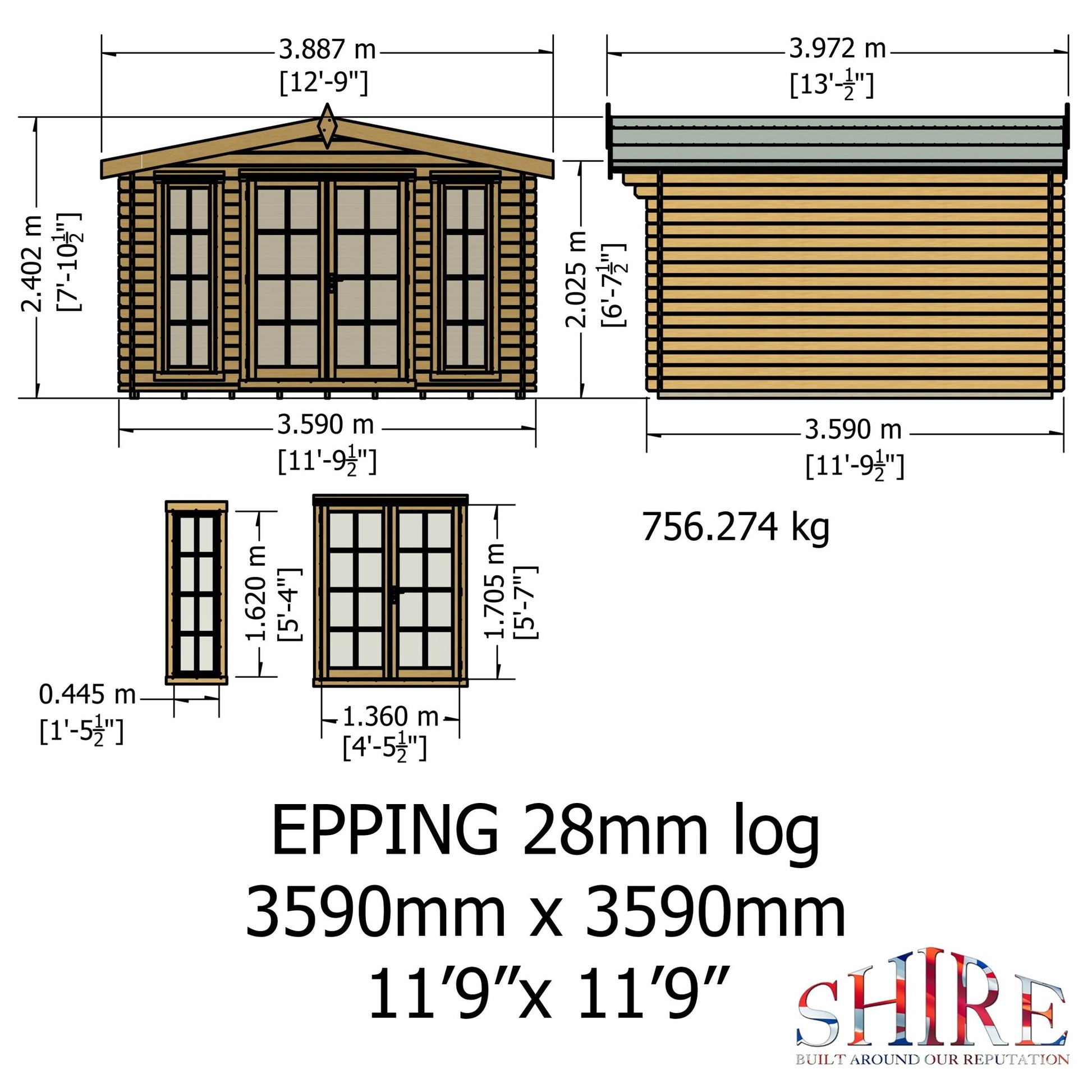 Shire Eppings Log Cabin With 28mm Log Thickness - JJ Building Materials