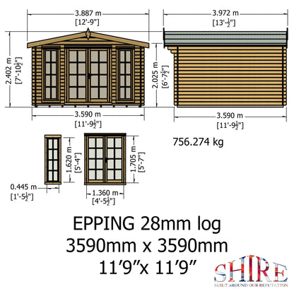 Shire Eppings Log Cabin With 28mm Log Thickness - JJ Building Materials