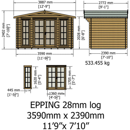 Shire Eppings Log Cabin With 28mm Log Thickness - JJ Building Materials