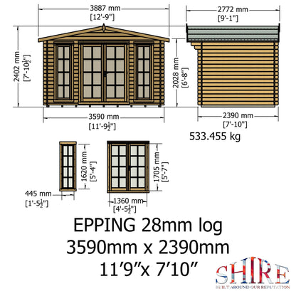 Shire Eppings Log Cabin With 28mm Log Thickness - JJ Building Materials