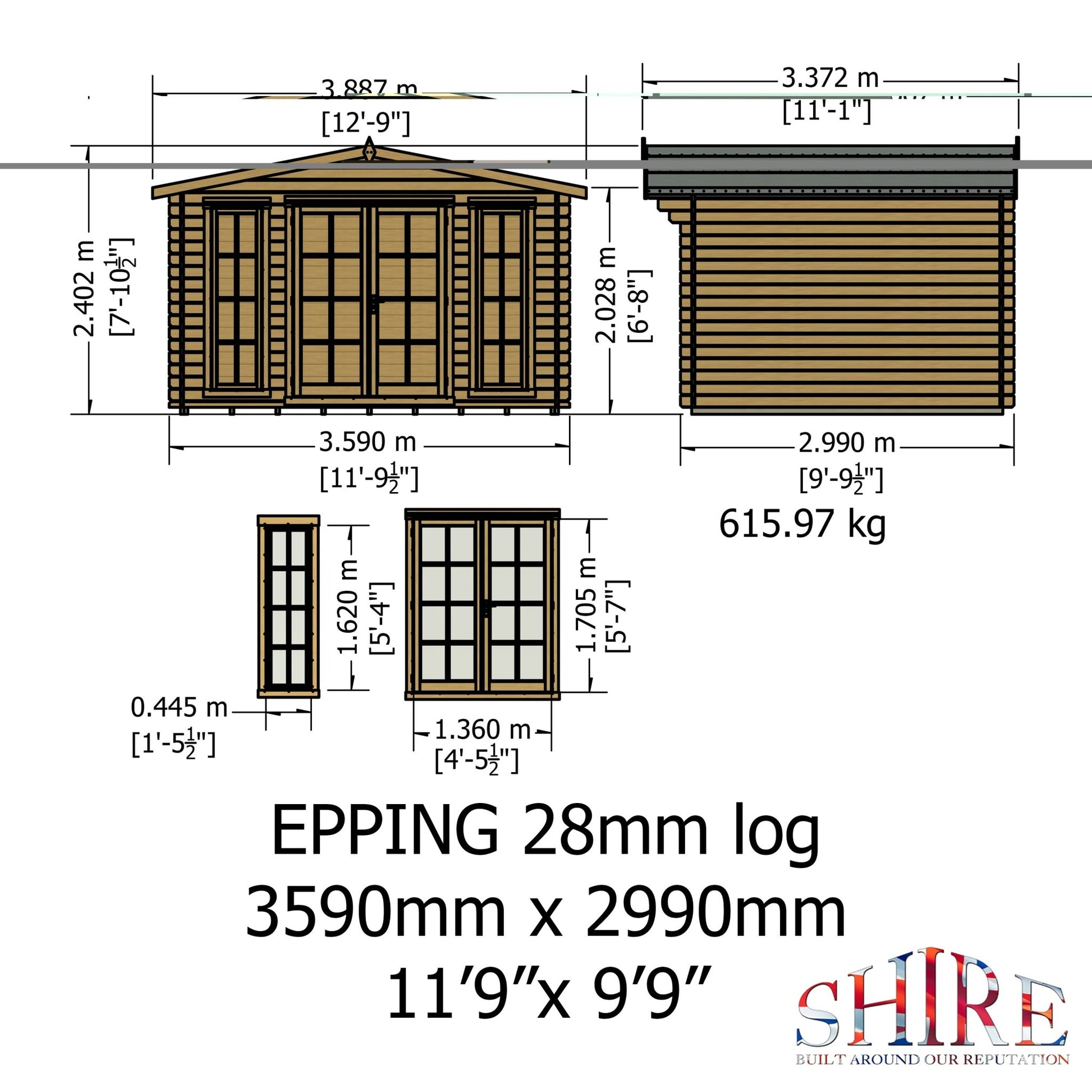 Shire Eppings Log Cabin With 28mm Log Thickness - JJ Building Materials