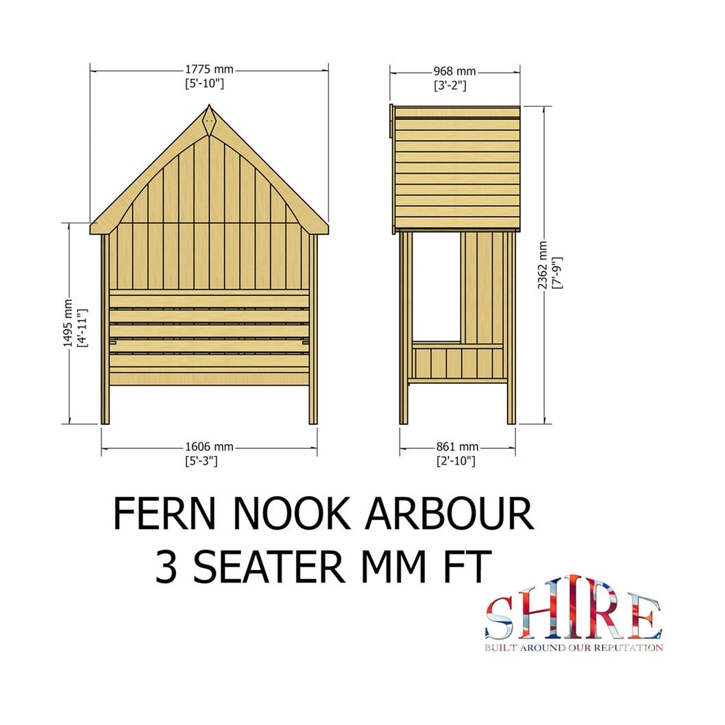 Shire Fern Nook 3 Seater Arbour Pressure Treated - JJ Building Materials