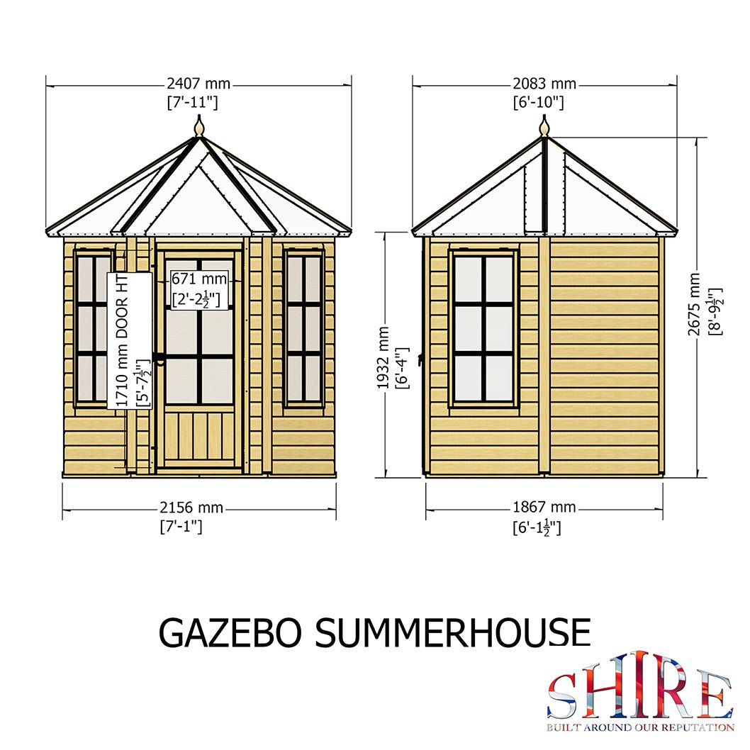 Shire Gazebo 7x6ft Single Door T&G Wooden Summerhouse - JJ Building Materials