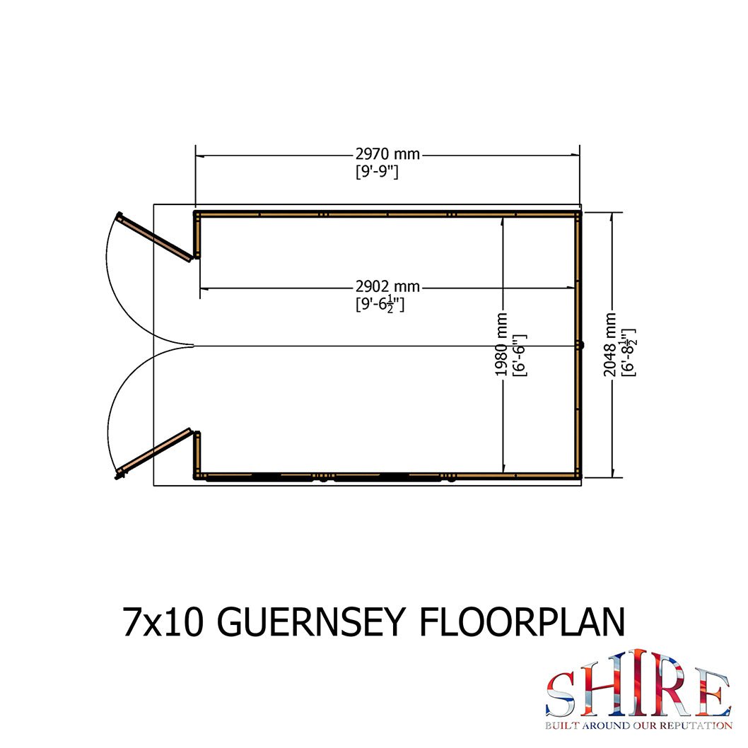 Shire Guernsey 7x10ft T&G Double Door Apex Wooden Shed - JJ Building Materials