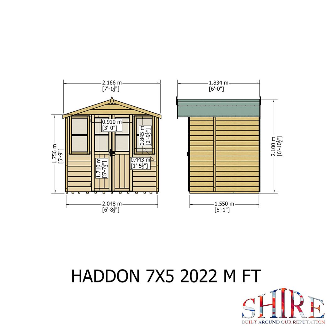 Shire Haddon 7x5ft Double Door T&G Wooden Summerhouse - JJ Building Materials