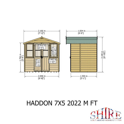 Shire Haddon 7x5ft Double Door T&G Wooden Summerhouse - JJ Building Materials