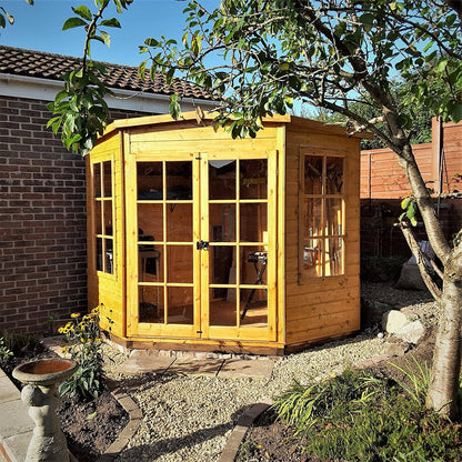 Shire Hampton 7x7ft Corner Double Door T&G Wooden Summerhouse - JJ Building Materials