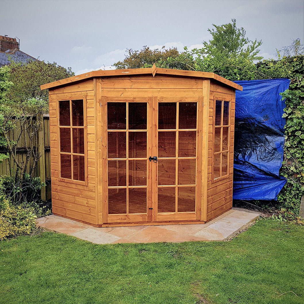 Shire Hampton 7x7ft Corner Double Door T&G Wooden Summerhouse - JJ Building Materials