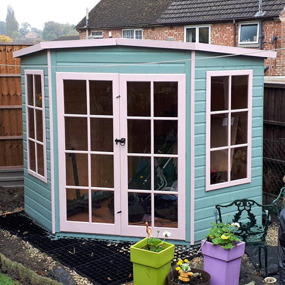 Shire Hampton 7x7ft Corner Double Door T&G Wooden Summerhouse - JJ Building Materials