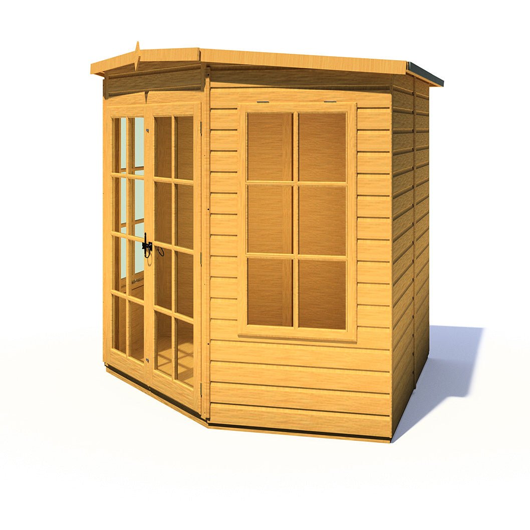 Shire Hampton 7x7ft Corner Double Door T&G Wooden Summerhouse - JJ Building Materials