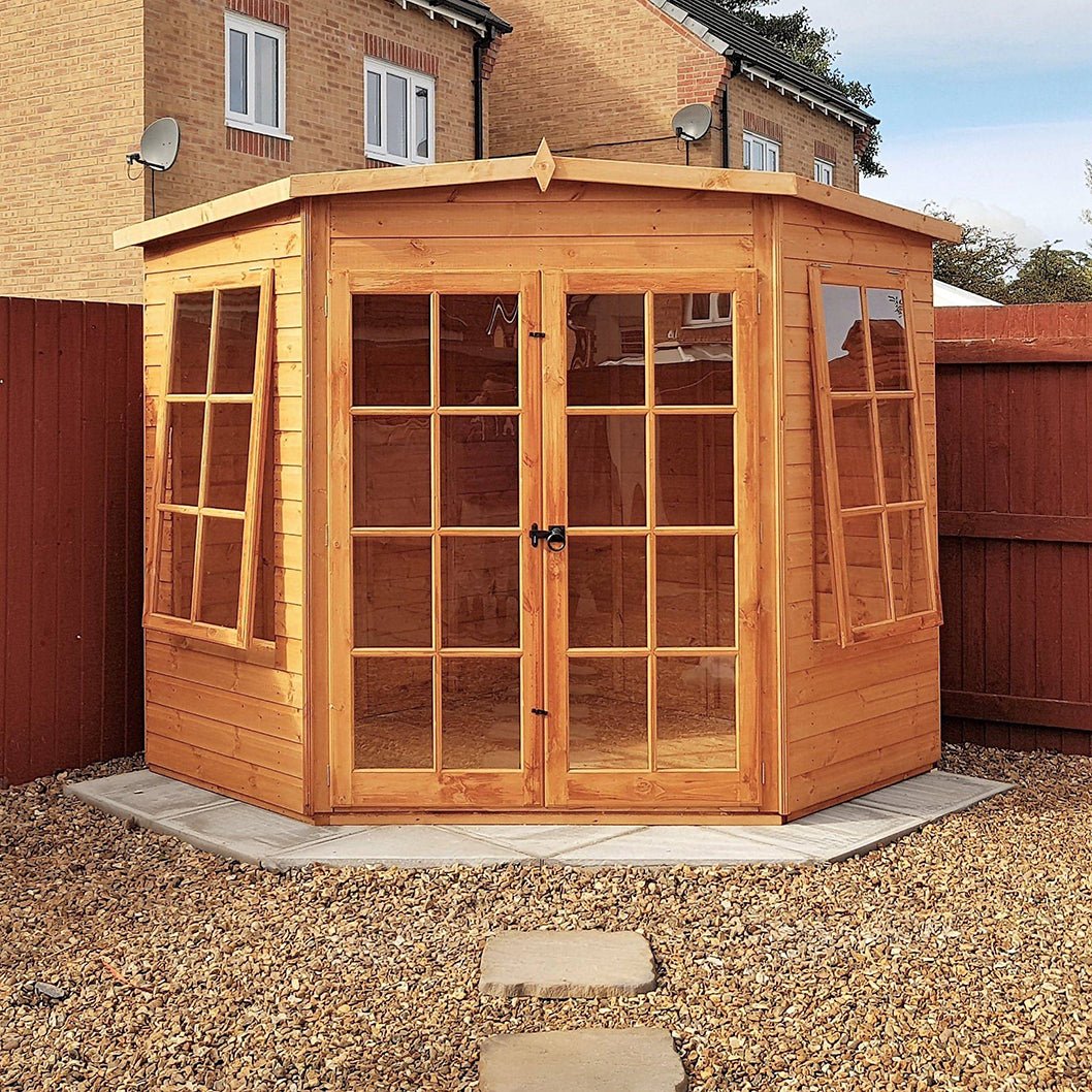 Shire Hampton 7x7ft Corner Double Door T&G Wooden Summerhouse - JJ Building Materials