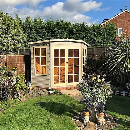 Shire Hampton 7x7ft Corner Double Door T&G Wooden Summerhouse - JJ Building Materials