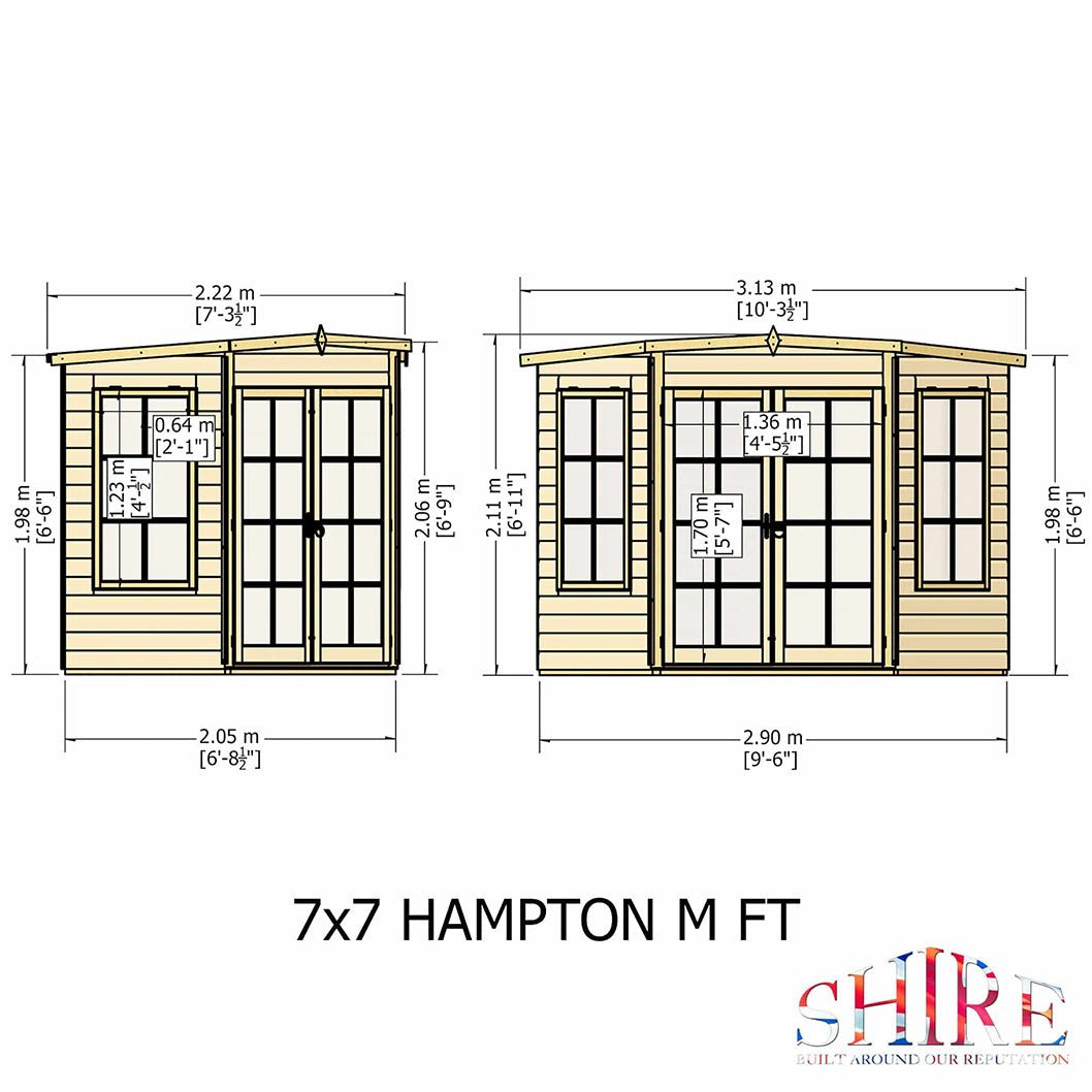 Shire Hampton 7x7ft Corner Double Door T&G Wooden Summerhouse - JJ Building Materials