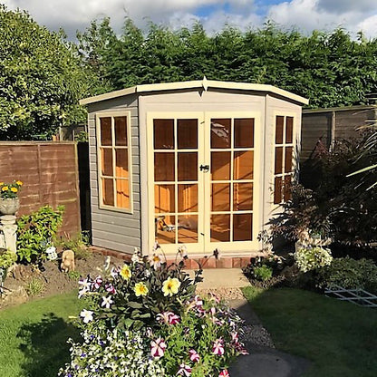 Shire Hampton 7x7ft Corner Double Door T&G Wooden Summerhouse - JJ Building Materials