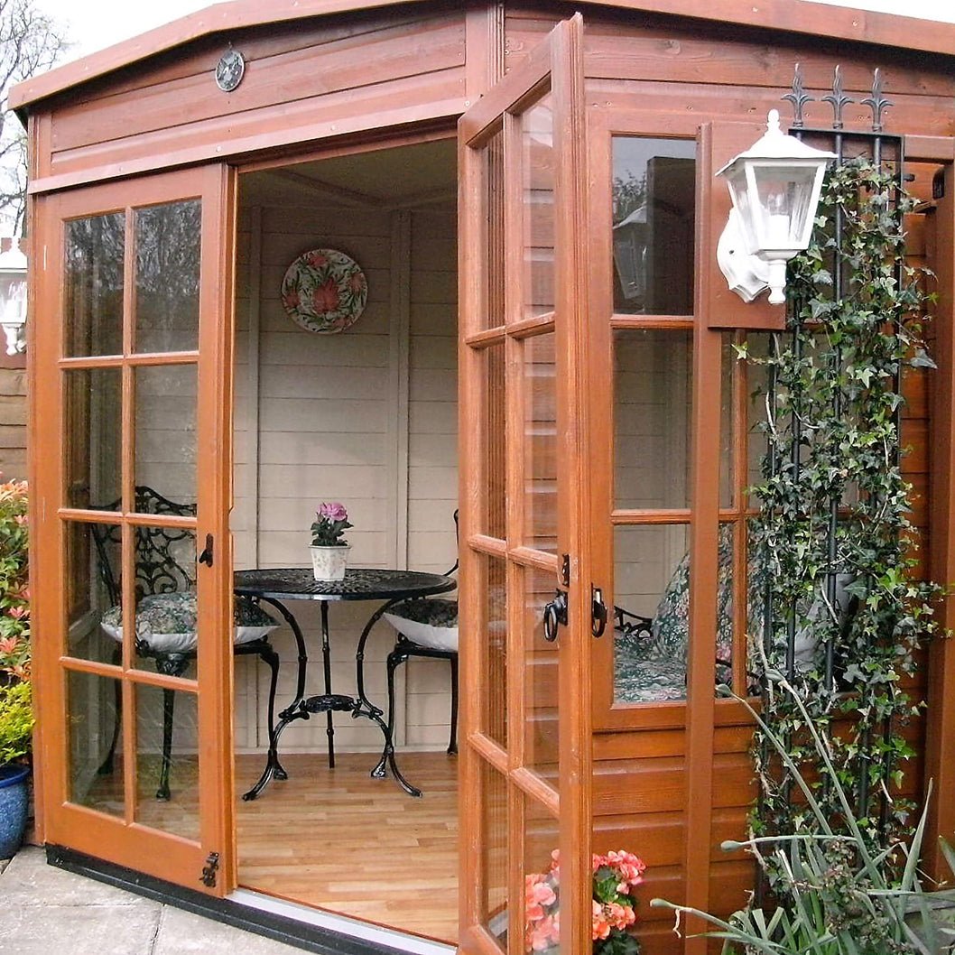 Shire Hampton 7x7ft Corner Double Door T&G Wooden Summerhouse - JJ Building Materials