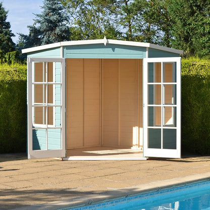 Shire Hampton 7x7ft Corner Double Door T&G Wooden Summerhouse - JJ Building Materials